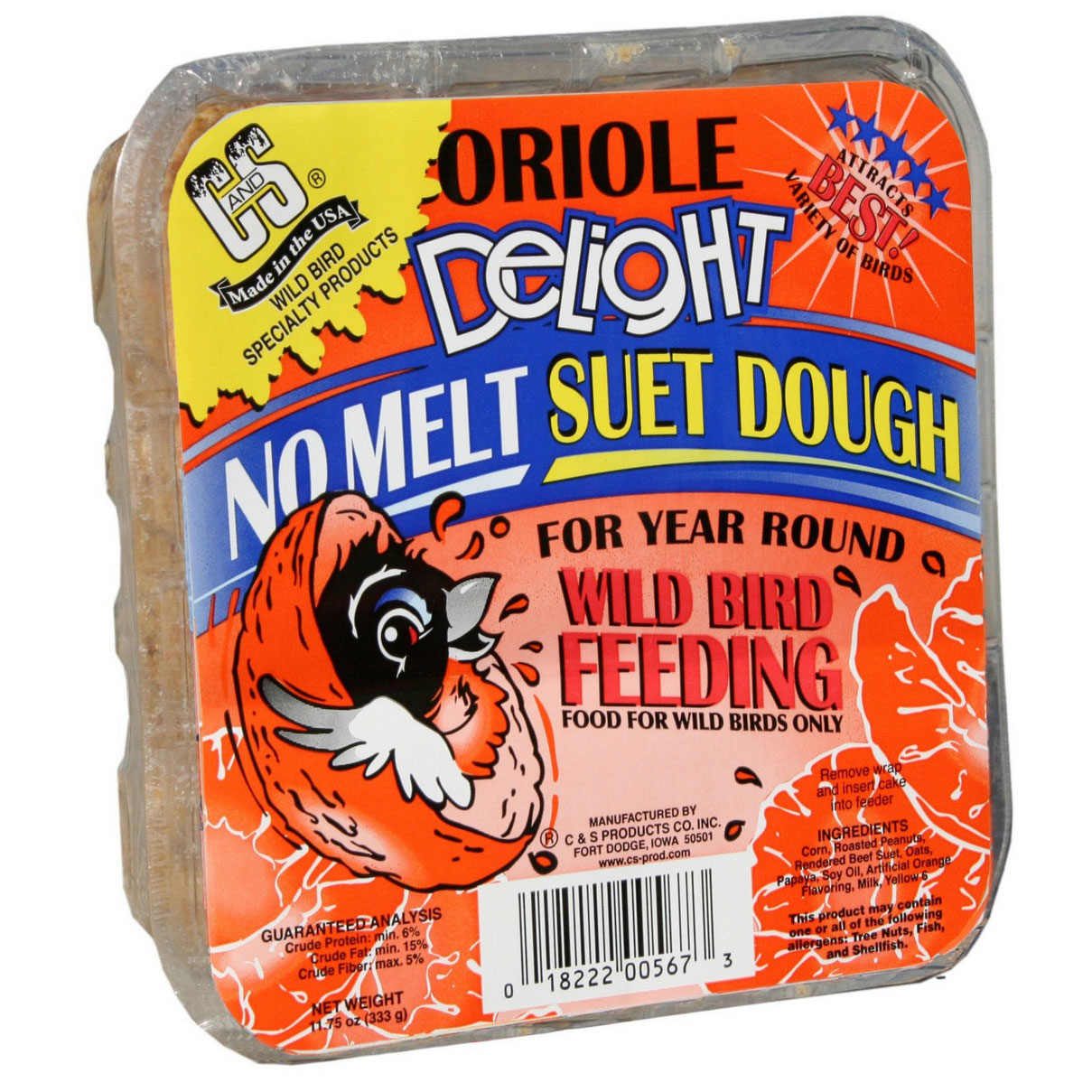 C & S ORANGE DELIGHT No Melt SUET Dough Cake Wild Bird Food ALL SEASON LONG New! 